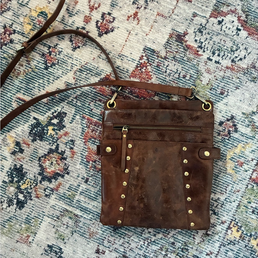 G.H. Bass & Co. Brown Leather Crossbody Bag with Brass Studs
